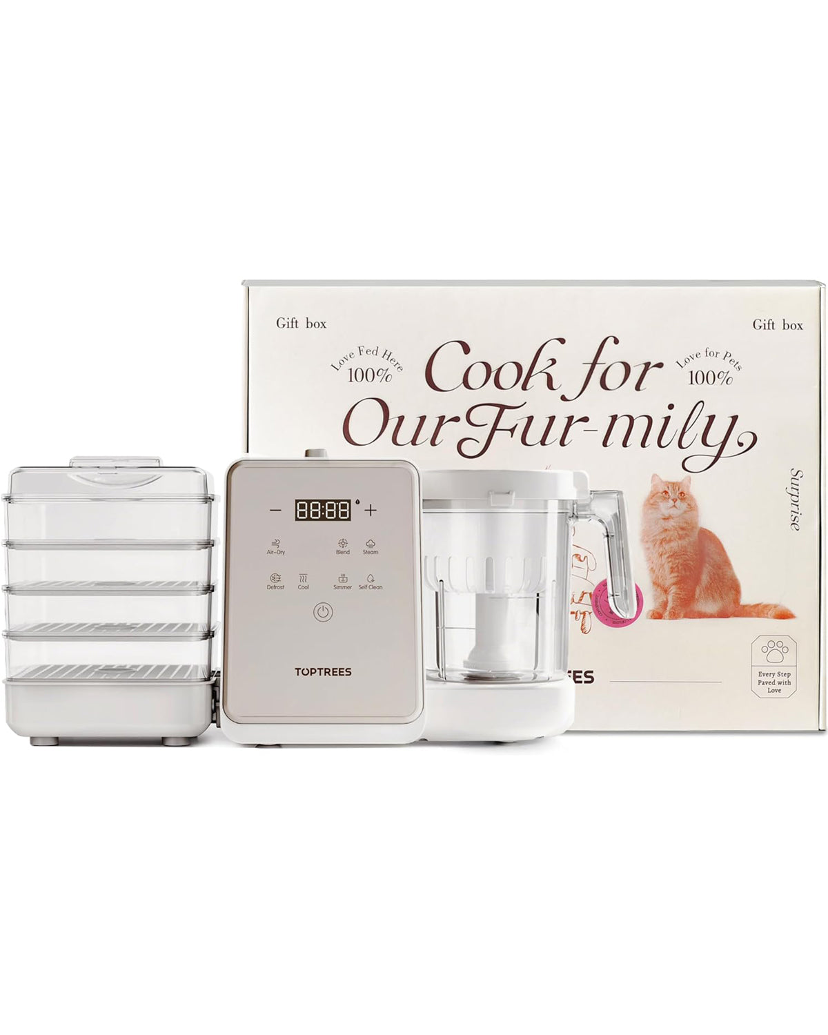 Pet Treats Maker Gift Set – 10 Types of Homemade Fresh Treats & Foods for 5 Pet Types, 5.5-Qt Quick 7-in-1 Cooking Machine with Easy One-Touch Panel,100+ DIY Recipes,Wet Cat Food,Dog Jerky